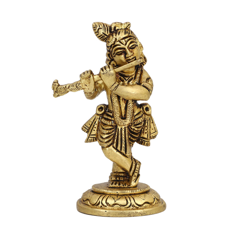 Brass God Krishna Ji - exquisitely crafted brass statue of Lord Krishna, golden finish, beloved and divine deity, perfect for home decor and spiritual spaces, ideal for invoking love and devotion, symbolizes divine playfulness, compassion, and enlightenment, enhances the spiritual energy and fosters a sense of divine presence, a sacred and enchanting addition to your collection of brass sculptures and figurines.