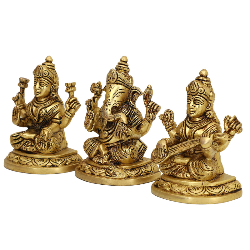  Lakshmi Ganesh and Saraswati ji antique Bhagwan brass decor Diwali Dipawali Festival gift gifts god gold golden home idol idols item items love luck murti pooja puja room statue Vastu wealth