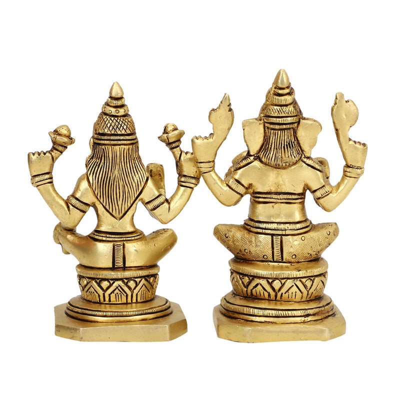 Brass God Lakshmi Ganesha Ji - meticulously designed brass statue featuring Lord Lakshmi and Lord Ganesha, golden finish, auspicious and revered deities, perfect for home decor and spiritual spaces, ideal for invoking blessings, prosperity, and success, symbolizes wealth, wisdom, and divine grace, enhances the spiritual energy and fosters a sense of divine presence, a sacred and blessed addition to your collection of brass sculptures and figurines.