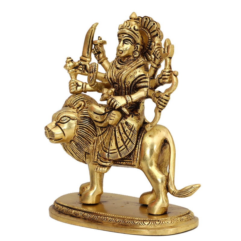 Brass God Shera Vali Maa - intricately designed brass statue featuring Goddess Sherawali Maa, golden finish, divine and powerful deity, perfect for home decor and spiritual spaces, ideal for invoking strength, courage, and protection, symbolizes divine motherhood, valor, and victory, enhances the spiritual energy and fosters a sense of divine presence, a sacred and revered addition to your collection of brass sculptures and figurines.