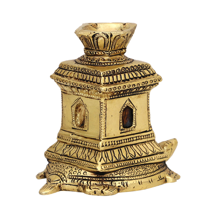 Brass small Akhand Turtle Diya - intricately designed brass oil lamp, compact size, traditional Indian Diya, golden finish, decorative home accent, emits a warm and serene glow, ideal for religious ceremonies and meditation, enhances spiritual ambiance and decor.