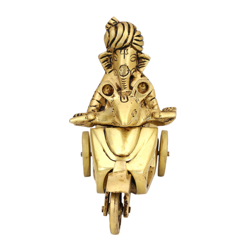 Brass God Ganesha Ji - intricately designed brass statue of Lord Ganesha, golden finish, auspicious and beloved deity, perfect for home decor and spiritual spaces, ideal for invoking blessings and removing obstacles, symbolizes wisdom, prosperity, and good fortune, enhances the spiritual energy and fosters a sense of divine presence, a sacred and revered addition to your collection of brass sculptures and figurines.