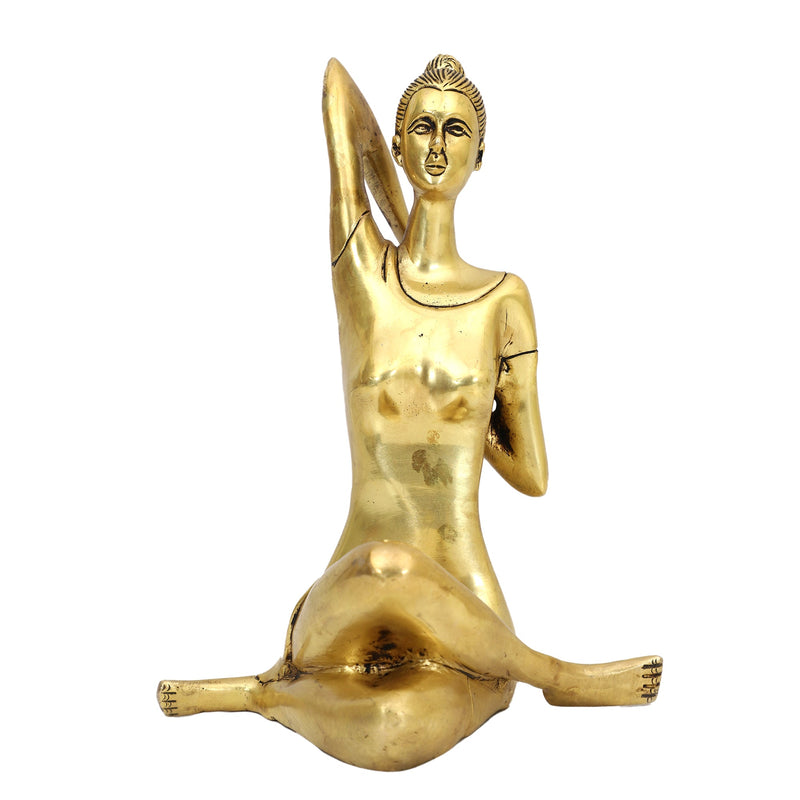 Brass Yoga Lady - beautifully sculpted brass statue of a female yogi in a yoga pose, golden finish, represents strength, balance, and mindfulness, perfect for yoga enthusiasts and spiritual practitioners, adds a serene and calming element to your home decor, symbolizes the harmony between mind, body, and spirit, a unique and inspiring addition to your collection of brass sculptures and figurines, ideal for yoga studios and meditation spaces.