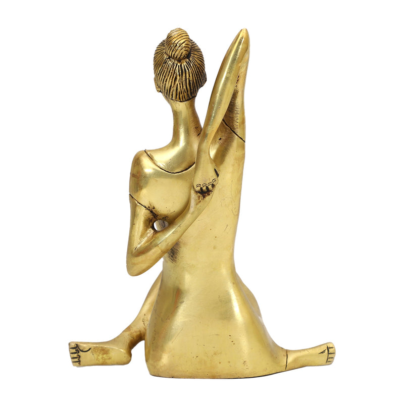 Brass Yoga Lady - beautifully sculpted brass statue of a female yogi in a yoga pose, golden finish, represents strength, balance, and mindfulness, perfect for yoga enthusiasts and spiritual practitioners, adds a serene and calming element to your home decor, symbolizes the harmony between mind, body, and spirit, a unique and inspiring addition to your collection of brass sculptures and figurines, ideal for yoga studios and meditation spaces.