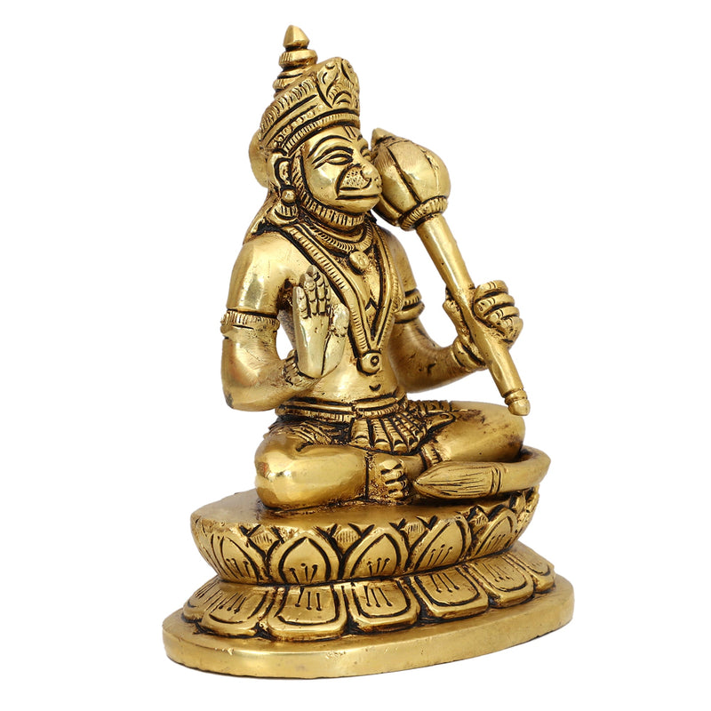 Brass God Hanuman Ji - meticulously crafted brass statue of Lord Hanuman, golden finish, revered and powerful deity, perfect for home decor and spiritual spaces, ideal for invoking strength and protection, symbolizes courage, devotion, and loyalty, enhances the spiritual energy and fosters a sense of divine presence, a sacred and inspiring addition to your collection of brass sculptures and figurines.