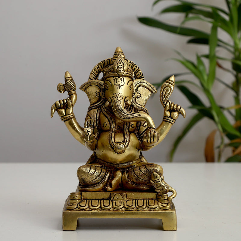 Brass God Lakshmi Ganesha Ji - meticulously designed brass statue featuring Lord Lakshmi and Lord Ganesha, golden finish, auspicious and revered deities, perfect for home decor and spiritual spaces, ideal for invoking blessings, prosperity, and success, symbolizes wealth, wisdom, and divine grace, enhances the spiritual energy and fosters a sense of divine presence, a sacred and blessed addition to your collection of brass sculptures and figurines.