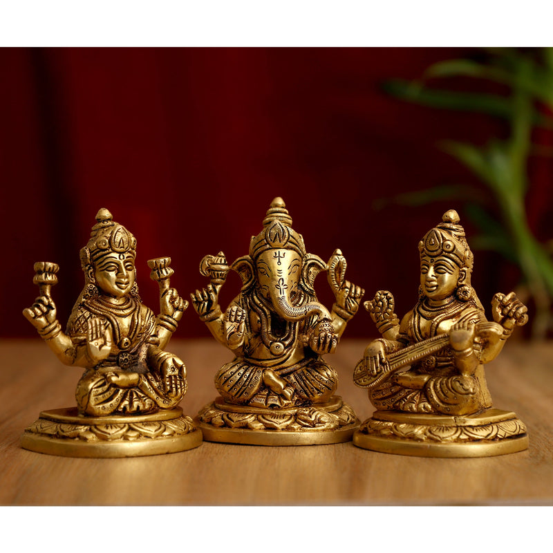  Lakshmi Ganesh and Saraswati ji antique Bhagwan brass decor Diwali Dipawali Festival gift gifts god gold golden home idol idols item items love luck murti pooja puja room statue Vastu wealth