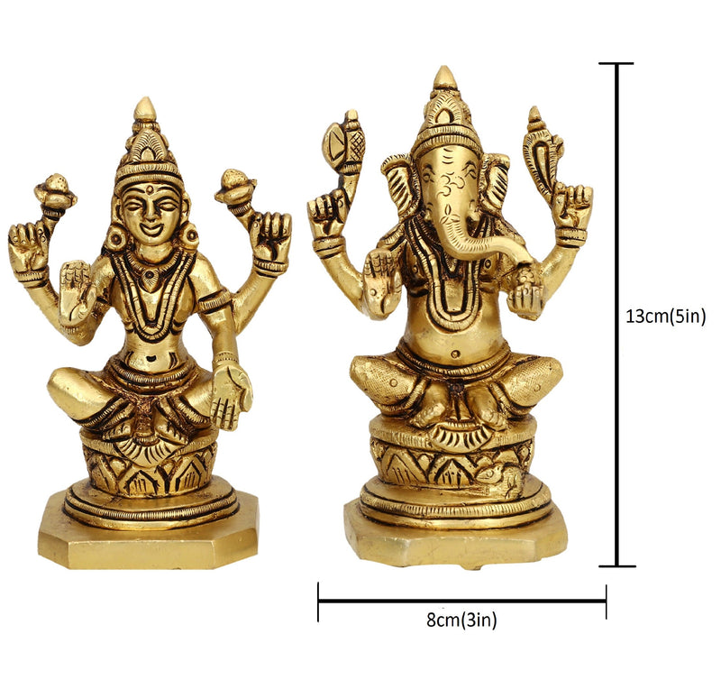 Brass God Lakshmi Ganesha Ji - meticulously designed brass statue featuring Lord Lakshmi and Lord Ganesha, golden finish, auspicious and revered deities, perfect for home decor and spiritual spaces, ideal for invoking blessings, prosperity, and success, symbolizes wealth, wisdom, and divine grace, enhances the spiritual energy and fosters a sense of divine presence, a sacred and blessed addition to your collection of brass sculptures and figurines.