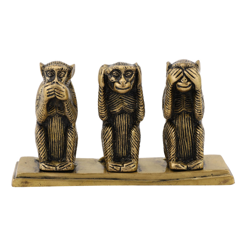 3 Monkey Animal Antique Art Beautiful Bedroom Brass Decor Decoration Figure Figurines Gift Gifts God Gold Golden Home Idol Idols Item Items Living Livingroom Love Luck Office Pet Room School Showpiece Statue Vastu Wealth