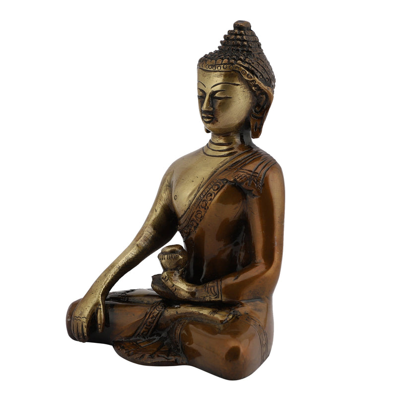 Brass God Gautam Buddha - finely crafted brass statue of Gautam Buddha, golden finish, serene and meditative expression, perfect for home decor and spiritual spaces, ideal for creating a calming and peaceful ambiance, symbolizes enlightenment, compassion, and inner peace, enhances the spiritual energy and fosters a sense of tranquility, a sacred and inspiring addition to your collection of brass sculptures and figurines.