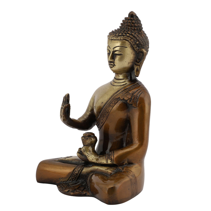 Brass God Gautam Buddha - finely crafted brass statue of Gautam Buddha, golden finish, serene and meditative expression, perfect for home decor and spiritual spaces, ideal for creating a calming and peaceful ambiance, symbolizes enlightenment, compassion, and inner peace, enhances the spiritual energy and fosters a sense of tranquility, a sacred and inspiring addition to your collection of brass sculptures and figurines.