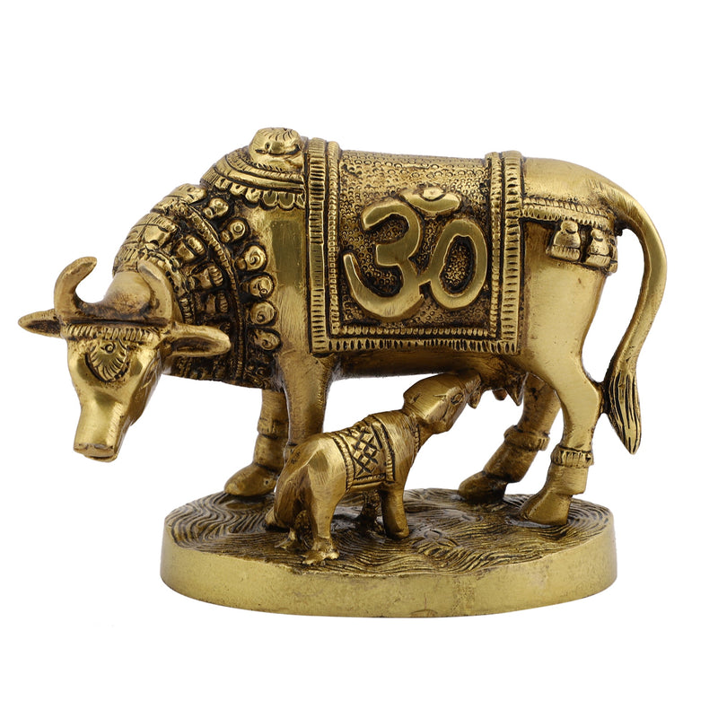 Brass God Kamdhenu Cow - finely crafted brass statue of Kamdhenu, the divine wish-fulfilling cow, golden finish, auspicious and revered deity, perfect for home decor and spiritual spaces, ideal for invoking blessings and abundance, symbolizes prosperity, fertility, and divine blessings, enhances the spiritual energy and fosters a sense of divine presence, a sacred and cherished addition to your collection of brass sculptures and figurines.