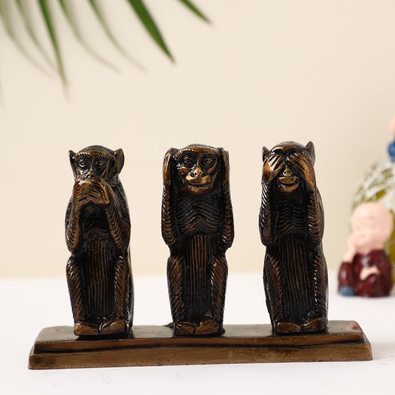 3 Monkey Animal Antique Art Beautiful Bedroom Brass Decor Decoration Figure Figurines Gift Gifts God Gold Golden Home Idol Idols Item Items Living Livingroom Love Luck Office Pet Room School Showpiece Statue Vastu Wealth