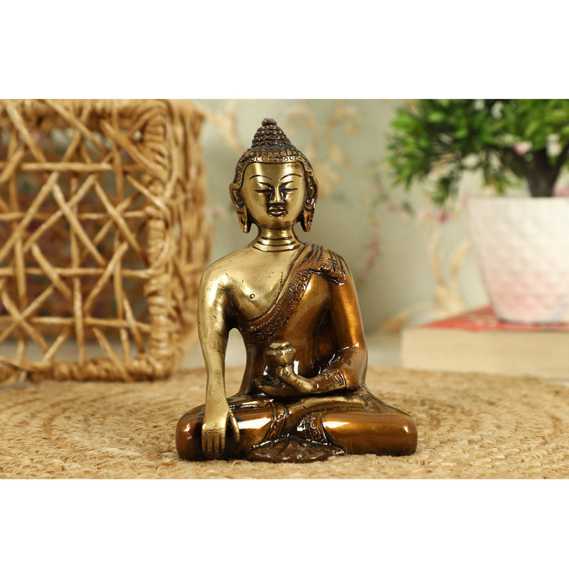 beautiful antique home decor gift showpiece item buddha head idol idols god goddess samadhi sitting brass statue for living room figurines decoration old sculpture art artifacts school office bronze color colour