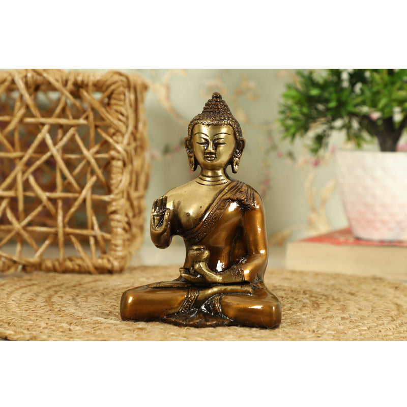 Brass God Gautam Buddha - finely crafted brass statue of Gautam Buddha, golden finish, serene and meditative expression, perfect for home decor and spiritual spaces, ideal for creating a calming and peaceful ambiance, symbolizes enlightenment, compassion, and inner peace, enhances the spiritual energy and fosters a sense of tranquility, a sacred and inspiring addition to your collection of brass sculptures and figurines.