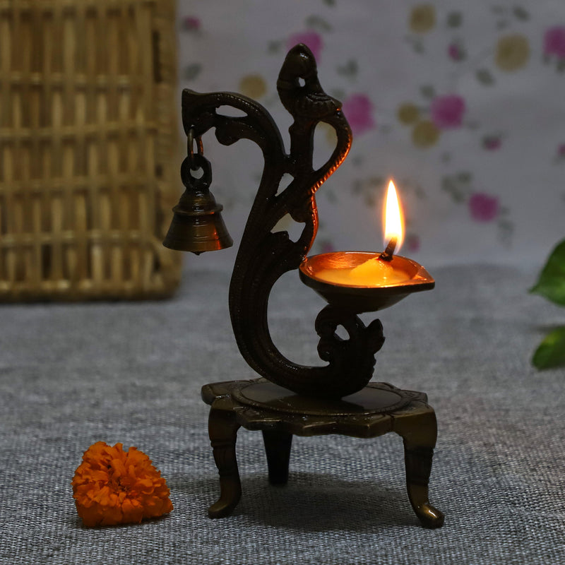  Ethnic Curved Twin pair Peacock Oil Wick Lamp big Diya antique brass decor Diwali Dipawali Festival gift gifts God gold golden home item items love luck pooja puja room Vastu wealth